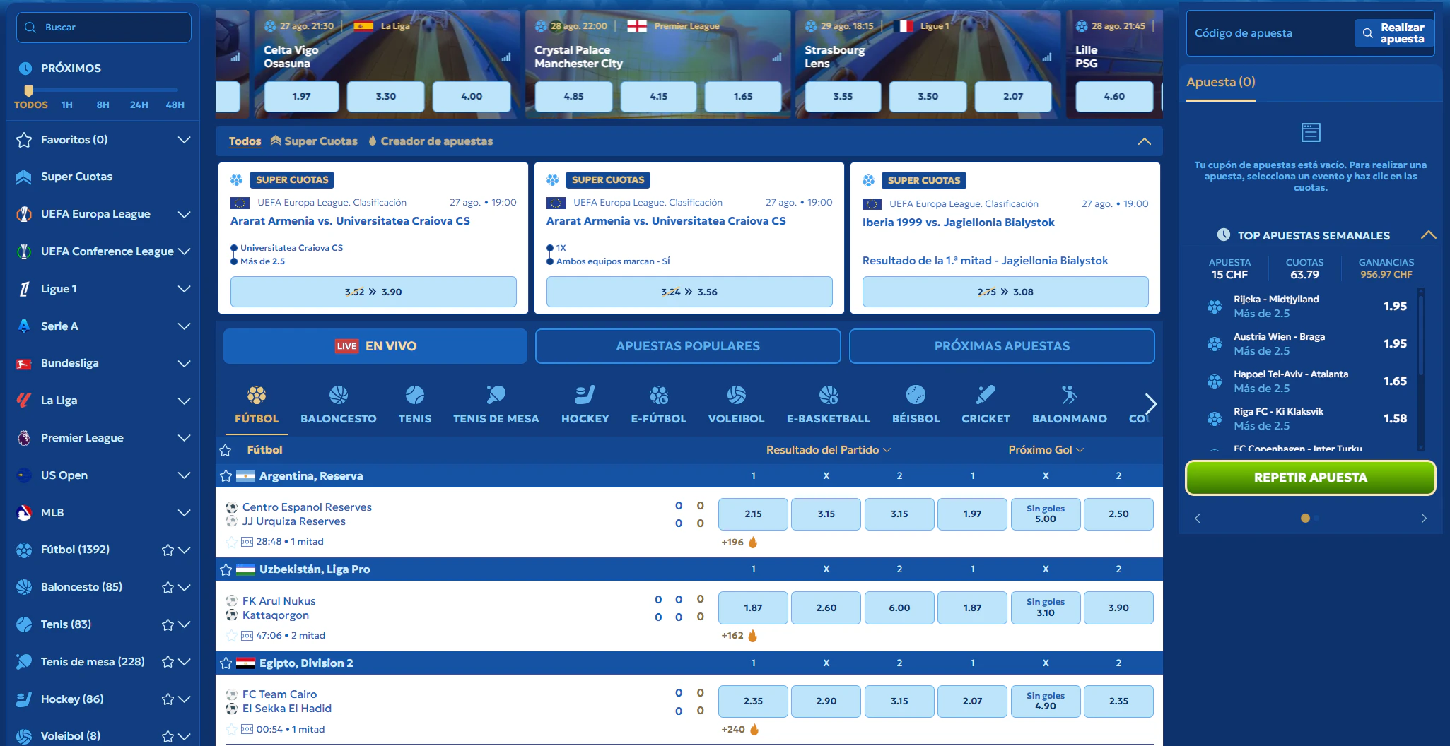 Apuestas deportivas y eSports en Pandido Casino